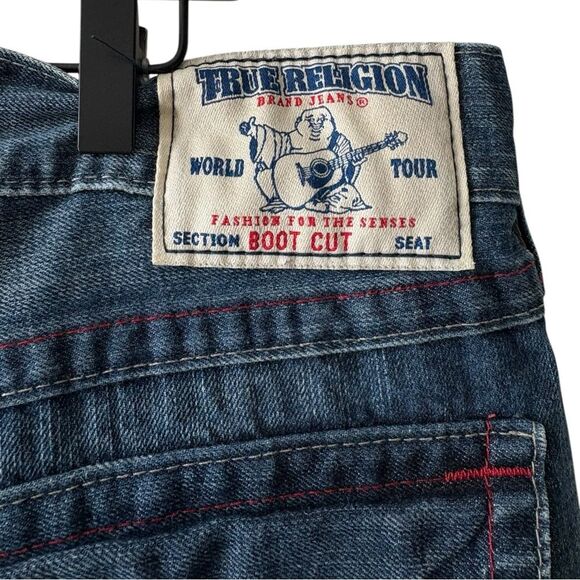 True Religion Vintage Y2K‎ Embroidered Spell Out Dark Wash Bootcut Jeans W38 - Picture 3 of 8